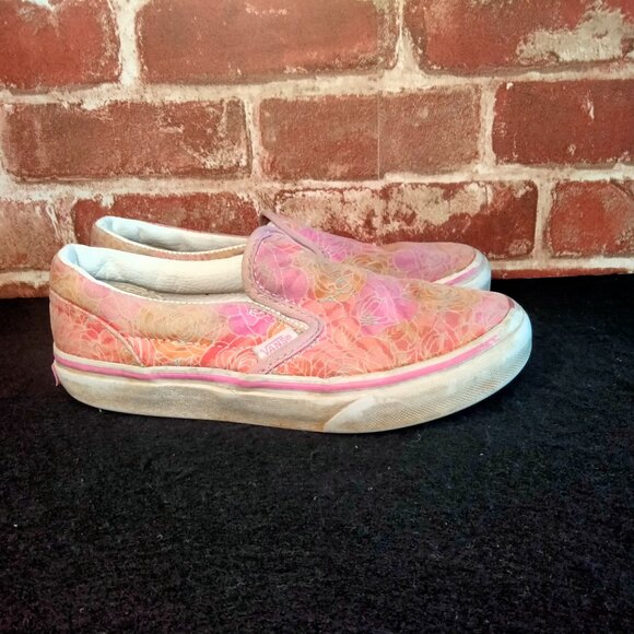 Vans Shoes Girls Size 1.5 Pink Flower Sneakers Slip-Ons - Picture 2 of 9